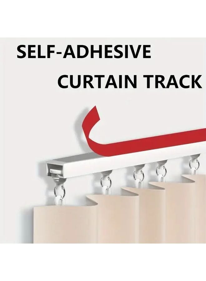 White Ceiling Wall Curtain Track System 300cm No Drill Adhesive Rod - Image 4